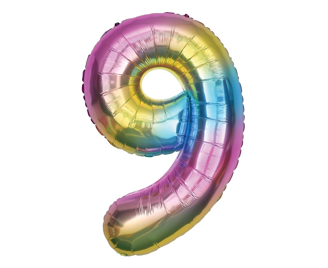 Foil balloon number 9, rainbow, 85 cm